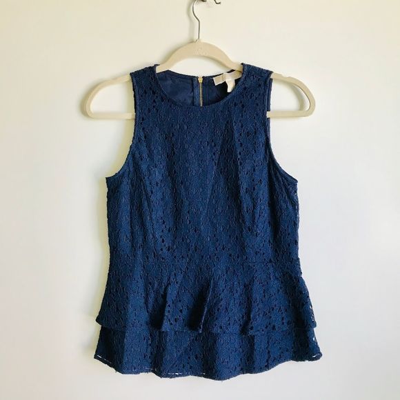 MICHAEL Michael Kors Blue Sleeveless Eyelet Tiered Peplum Top‎ - Picture 1 of 5